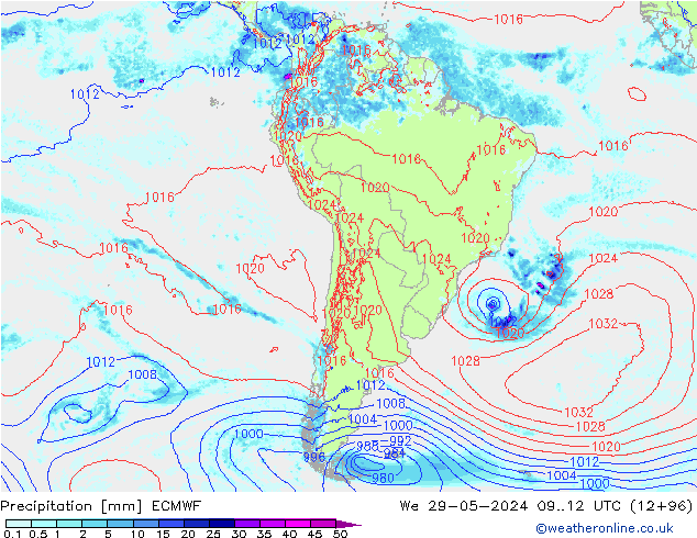 Neerslag ECMWF wo 29.05.2024 12 UTC