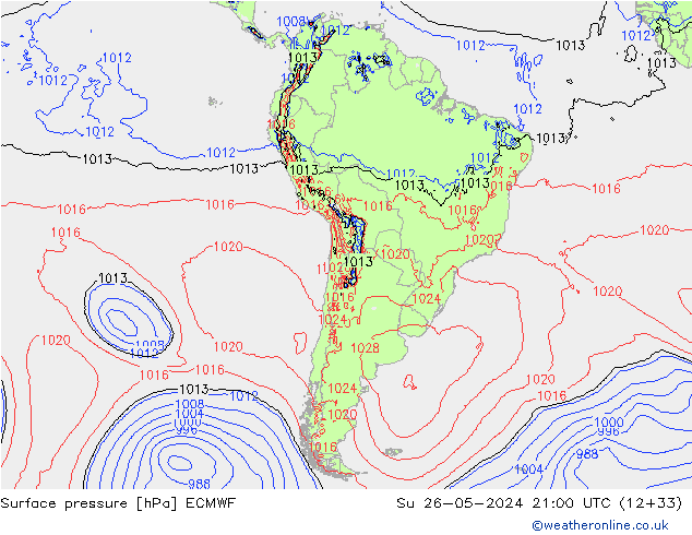 Atmosférický tlak ECMWF Ne 26.05.2024 21 UTC