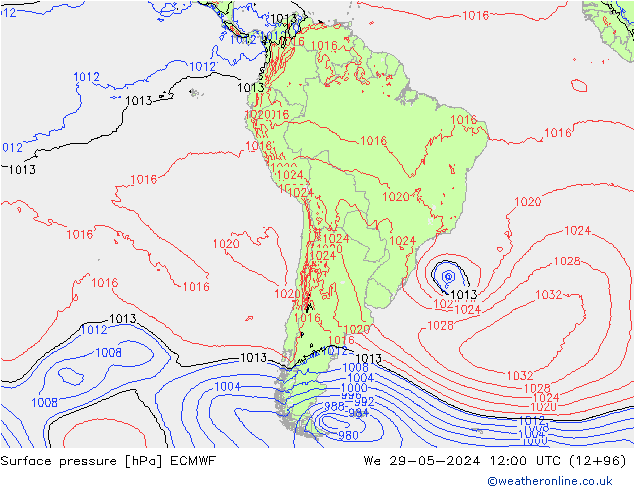 pressão do solo ECMWF Qua 29.05.2024 12 UTC