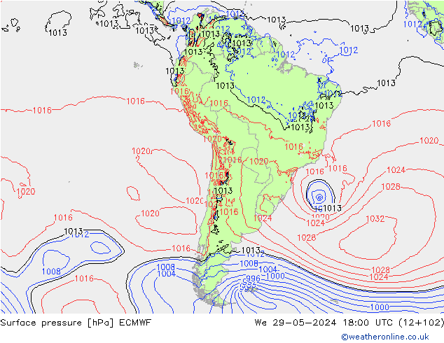 Presión superficial ECMWF mié 29.05.2024 18 UTC
