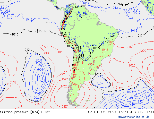 Surface pressure ECMWF Sa 01.06.2024 18 UTC