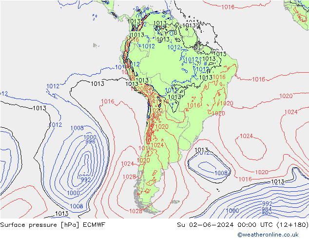 pressão do solo ECMWF Dom 02.06.2024 00 UTC