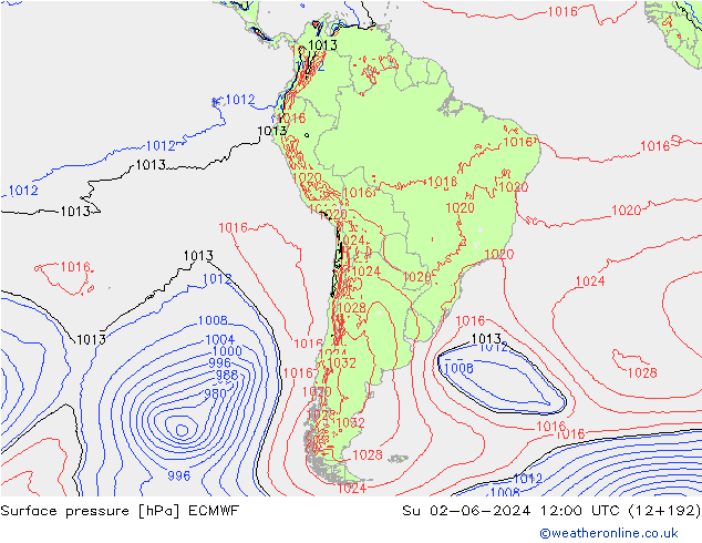 Pressione al suolo ECMWF dom 02.06.2024 12 UTC