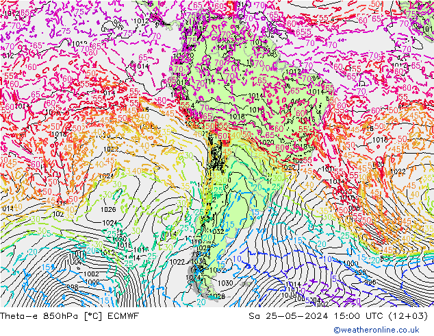 Theta-e 850hPa ECMWF Sa 25.05.2024 15 UTC