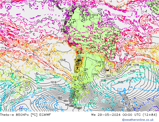 Theta-e 850hPa ECMWF wo 29.05.2024 00 UTC