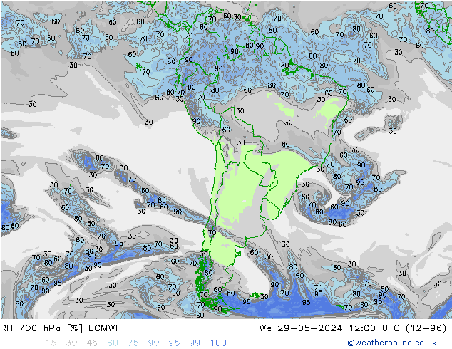 RH 700 hPa ECMWF Qua 29.05.2024 12 UTC