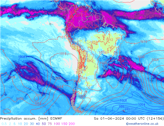 Precipitation accum. ECMWF Sáb 01.06.2024 00 UTC