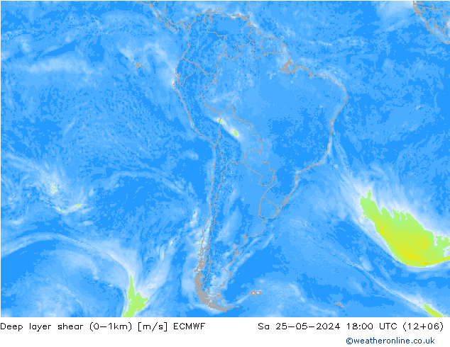 Deep layer shear (0-1km) ECMWF  25.05.2024 18 UTC