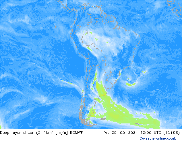 Deep layer shear (0-1km) ECMWF wo 29.05.2024 12 UTC