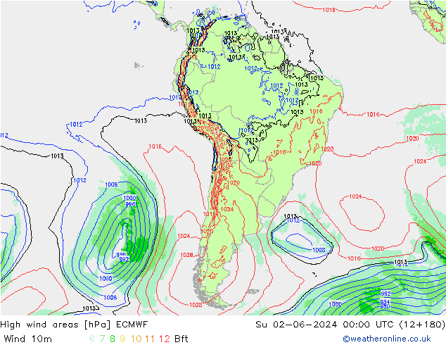 High wind areas ECMWF Ne 02.06.2024 00 UTC