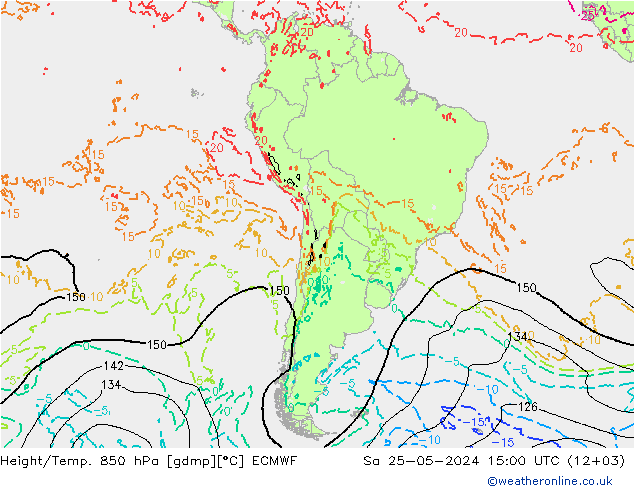 Height/Temp. 850 hPa ECMWF So 25.05.2024 15 UTC