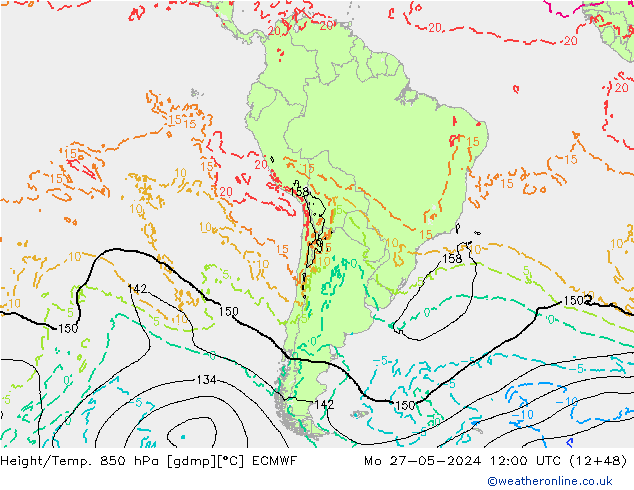 Z500/Rain (+SLP)/Z850 ECMWF lun 27.05.2024 12 UTC