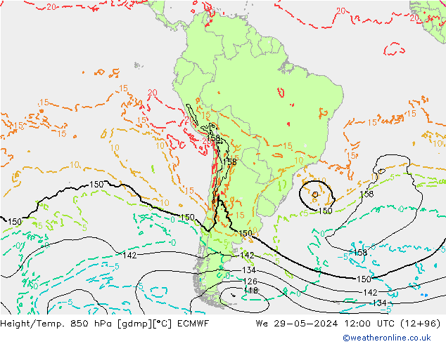 Height/Temp. 850 hPa ECMWF Qua 29.05.2024 12 UTC