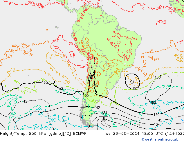 Yükseklik/Sıc. 850 hPa ECMWF Çar 29.05.2024 18 UTC