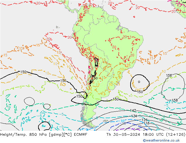 Height/Temp. 850 hPa ECMWF Th 30.05.2024 18 UTC