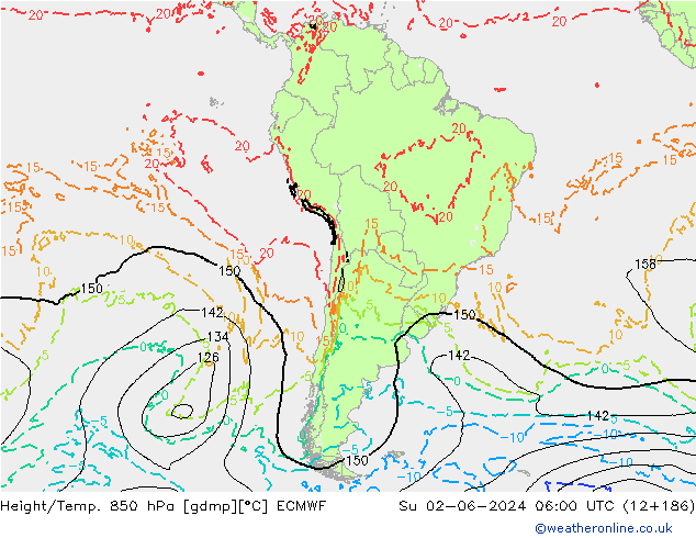 Height/Temp. 850 hPa ECMWF  02.06.2024 06 UTC