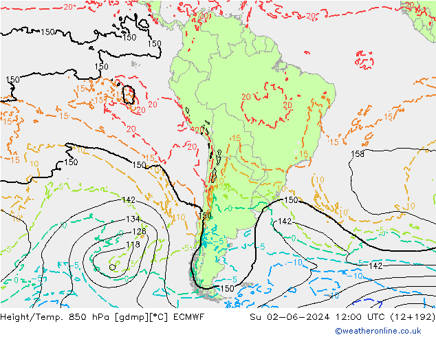 Z500/Rain (+SLP)/Z850 ECMWF Вс 02.06.2024 12 UTC