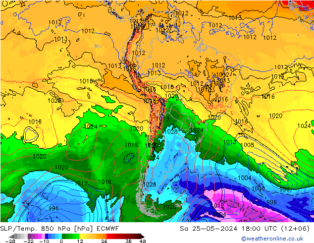 SLP/Temp. 850 hPa ECMWF  25.05.2024 18 UTC