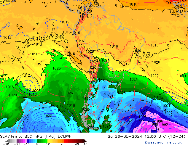 SLP/Temp. 850 hPa ECMWF Dom 26.05.2024 12 UTC