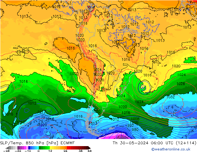 850 hPa Yer Bas./Sıc ECMWF Per 30.05.2024 06 UTC