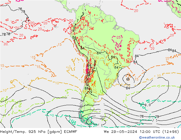 Height/Temp. 925 hPa ECMWF  29.05.2024 12 UTC