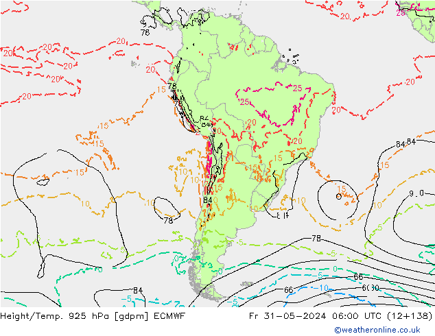 Height/Temp. 925 hPa ECMWF Fr 31.05.2024 06 UTC