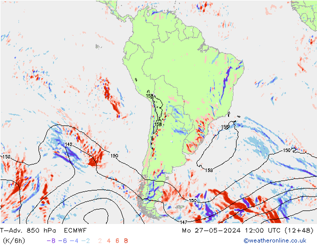 T-Adv. 850 hPa ECMWF pon. 27.05.2024 12 UTC