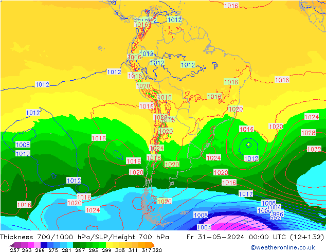 Thck 700-1000 hPa ECMWF ven 31.05.2024 00 UTC