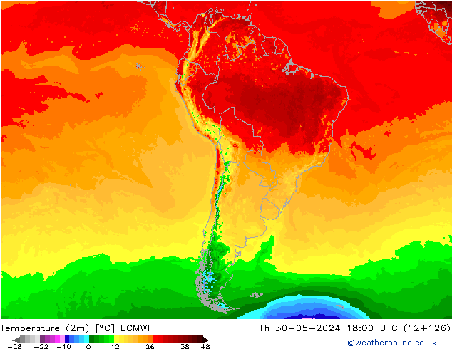 Temperature (2m) ECMWF Th 30.05.2024 18 UTC