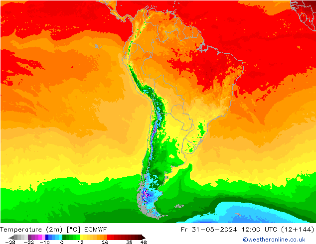 Temperature (2m) ECMWF Fr 31.05.2024 12 UTC