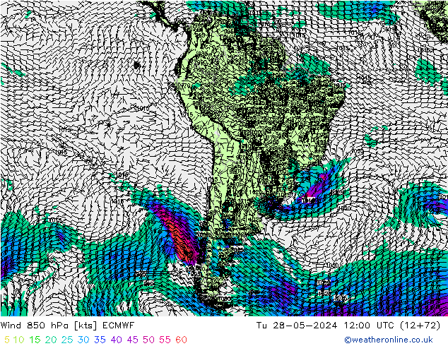 Viento 850 hPa ECMWF mar 28.05.2024 12 UTC