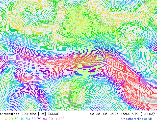 Stroomlijn 200 hPa ECMWF za 25.05.2024 15 UTC