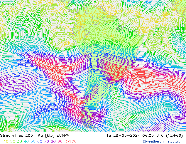 Linea di flusso 200 hPa ECMWF mar 28.05.2024 06 UTC