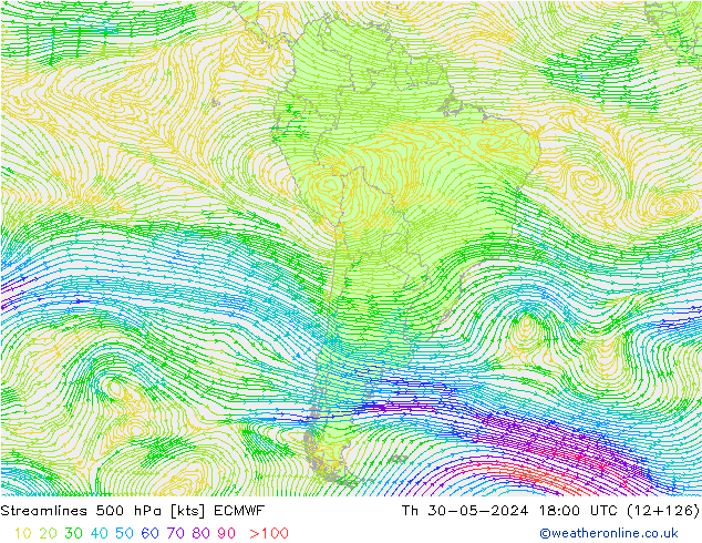 Linha de corrente 500 hPa ECMWF Qui 30.05.2024 18 UTC