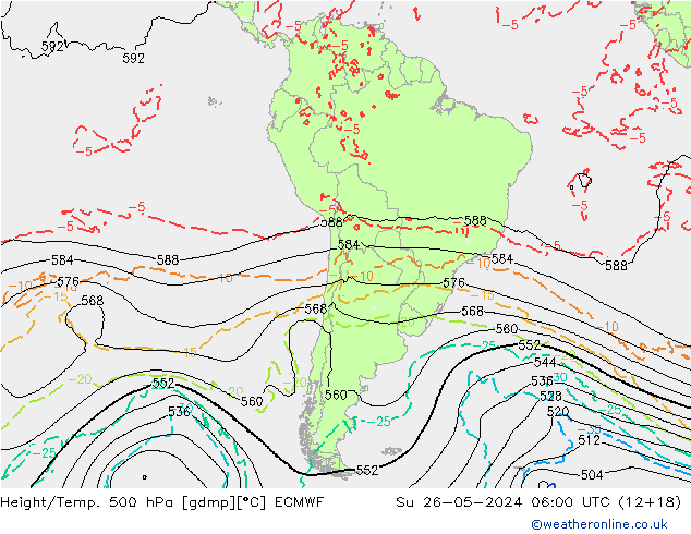 Z500/Rain (+SLP)/Z850 ECMWF Su 26.05.2024 06 UTC