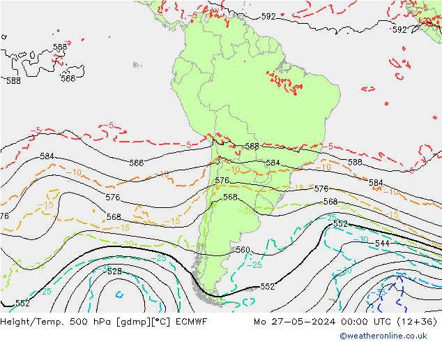 Z500/Rain (+SLP)/Z850 ECMWF пн 27.05.2024 00 UTC