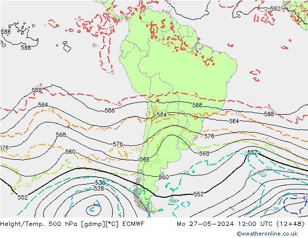 Z500/Rain (+SLP)/Z850 ECMWF lun 27.05.2024 12 UTC