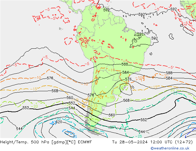 Z500/Rain (+SLP)/Z850 ECMWF вт 28.05.2024 12 UTC