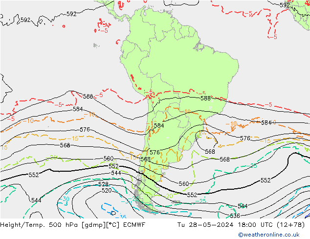 Z500/Rain (+SLP)/Z850 ECMWF вт 28.05.2024 18 UTC