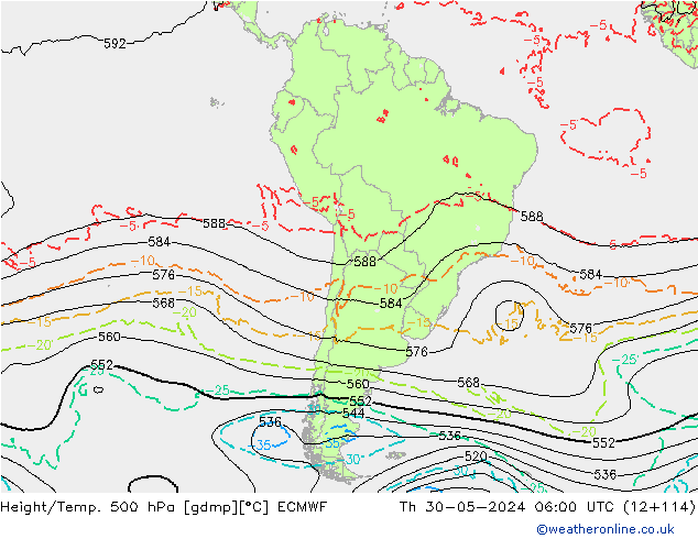 Z500/Rain (+SLP)/Z850 ECMWF Čt 30.05.2024 06 UTC