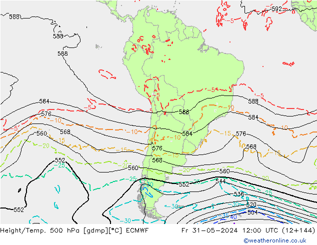 Z500/Rain (+SLP)/Z850 ECMWF Fr 31.05.2024 12 UTC