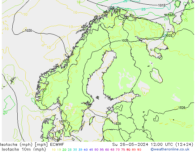 Isotachen (mph) ECMWF zo 26.05.2024 12 UTC