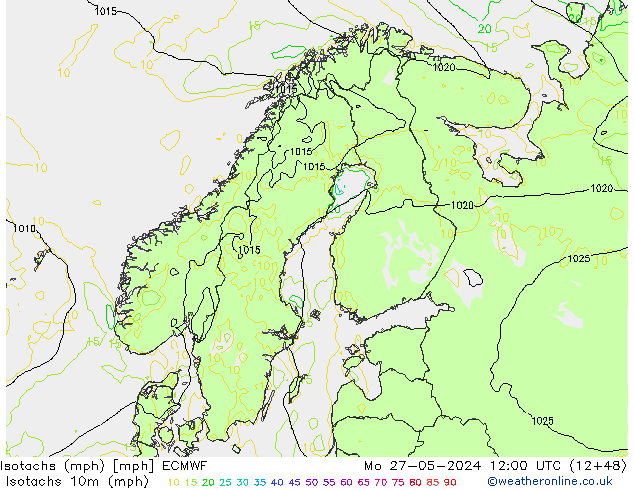 Eşrüzgar Hızları mph ECMWF Pzt 27.05.2024 12 UTC