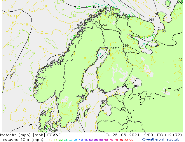Isotachs (mph) ECMWF Tu 28.05.2024 12 UTC