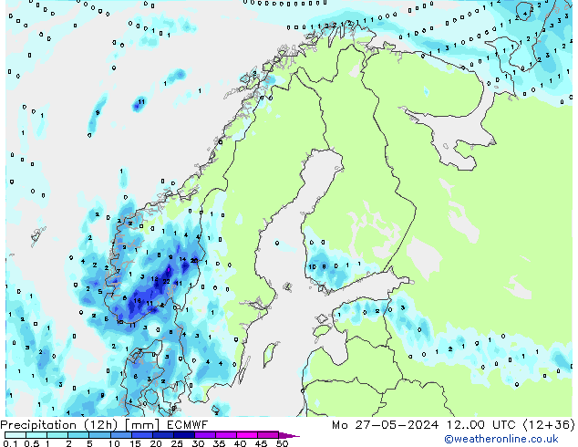 Totale neerslag (12h) ECMWF ma 27.05.2024 00 UTC