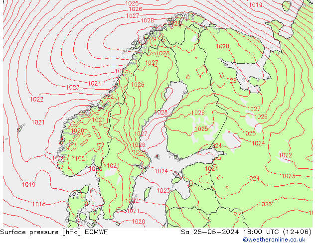 Bodendruck ECMWF Sa 25.05.2024 18 UTC