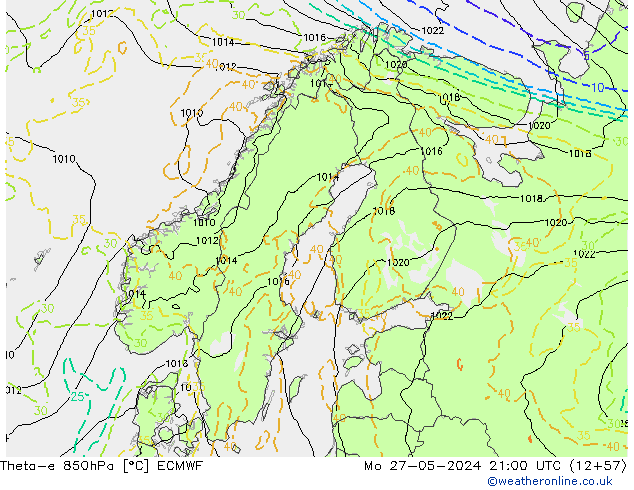 Theta-e 850hPa ECMWF lun 27.05.2024 21 UTC