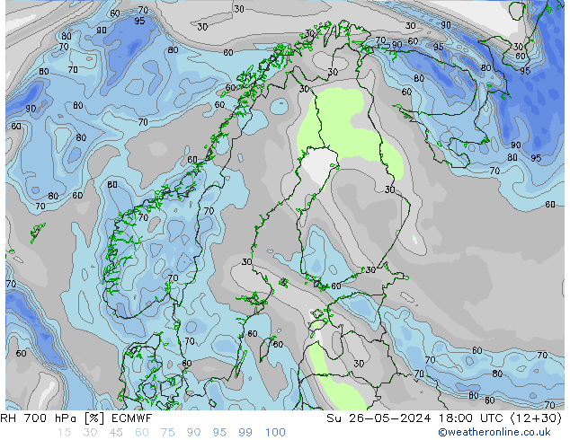 RH 700 hPa ECMWF  26.05.2024 18 UTC