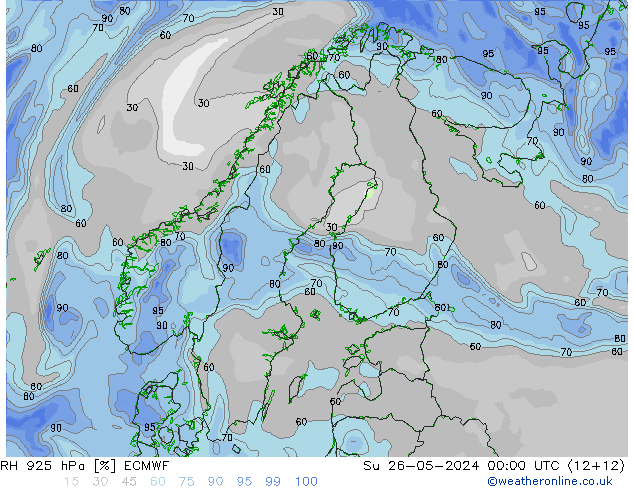 Humidité rel. 925 hPa ECMWF dim 26.05.2024 00 UTC
