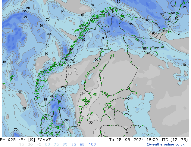 Humedad rel. 925hPa ECMWF mar 28.05.2024 18 UTC